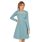 Women's Knitting stretchable Solid Round Neck Full Sleeve Dress (Pista)